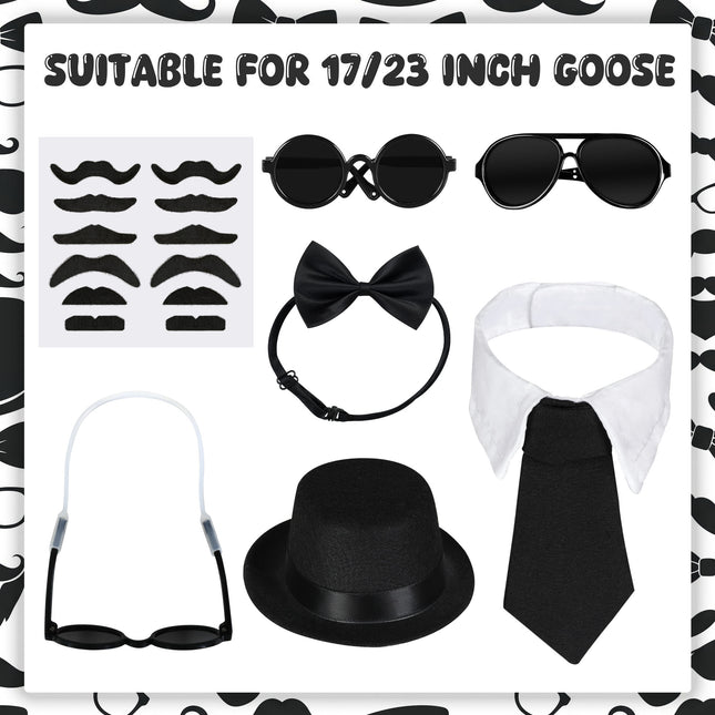 FLAIR GIFTS Porch Goose Statue 7pc Accessory Combination Set, Gentleman Goose Accessories Kit with Top Hat Bow Tie Sunglasses Strap for 23 Inch Goose, Black Formal Style Yard Decor (Black Formal 7PC)