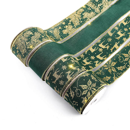 Green Christmas Wired Ribbons, Pack of 4