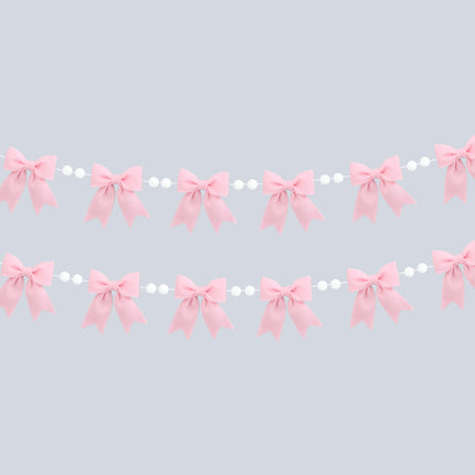 Flair Gifts 2-Pack 8ft Pink Bow Felt Garland, Coquette Room Decor, Pre-Strung Soft Banner for Baby Shower, Girls Birthday Party, Nursery Wall Decoration, Shabby Chic Wedding & Bridal Shower Bunting
