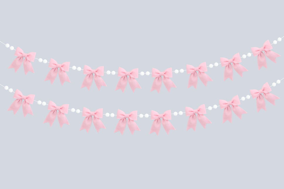 Flair Gifts 2-Pack 8ft Pink Bow Felt Garland, Coquette Room Decor, Pre-Strung Soft Banner for Baby Shower, Girls Birthday Party, Nursery Wall Decoration, Shabby Chic Wedding & Bridal Shower Bunting
