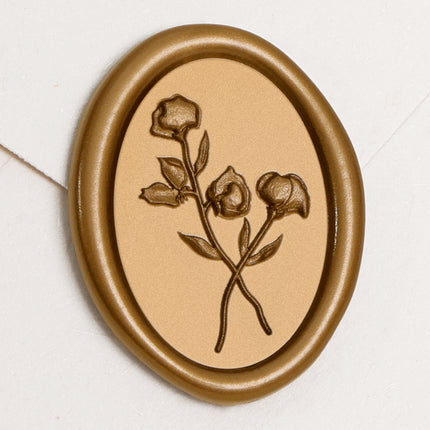 30mm Bronze Gold 3D Flower Wax Seal Stickers - 50pcs Oval Edge
