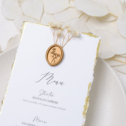 30mm Bronze Gold 3D Flower Wax Seal Stickers - 50pcs Oval Edge