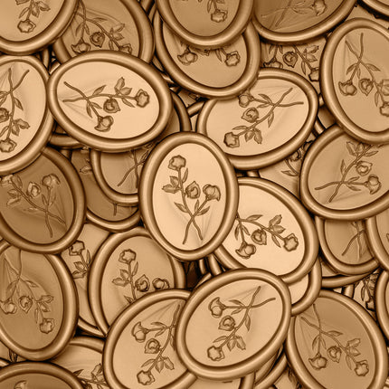 30mm Bronze Gold 3D Flower Wax Seal Stickers - 50pcs Oval Edge