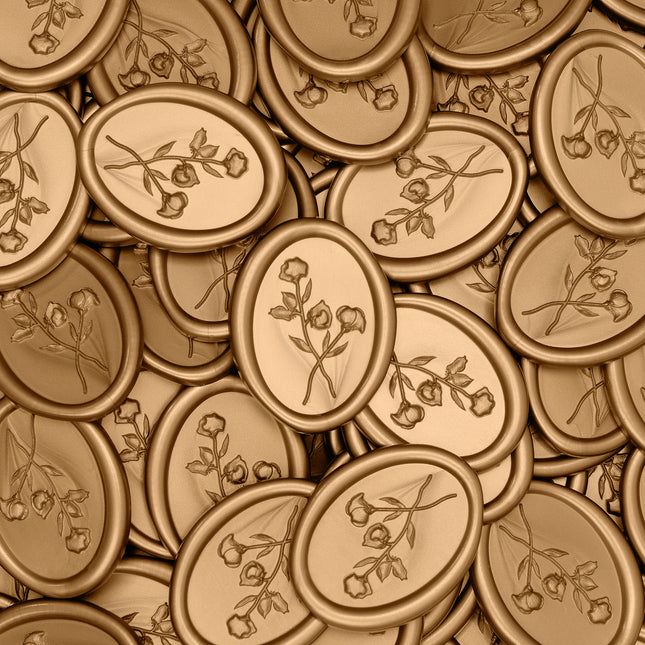 30mm Bronze Gold 3D Flower Wax Seal Stickers - 50pcs Oval Edge