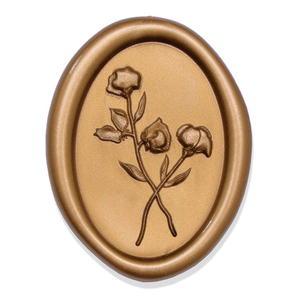 30mm Bronze Gold 3D Flower Wax Seal Stickers - 50pcs Oval Edge