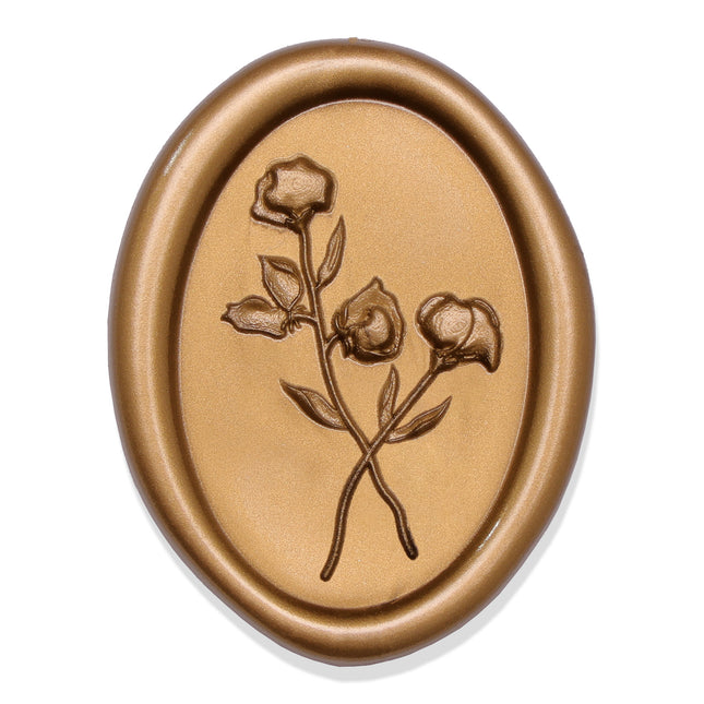 30mm Bronze Gold 3D Flower Wax Seal Stickers - 50pcs Oval Edge