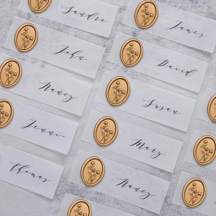 30mm Bronze Gold 3D Flower Wax Seal Stickers - 50pcs Oval Edge