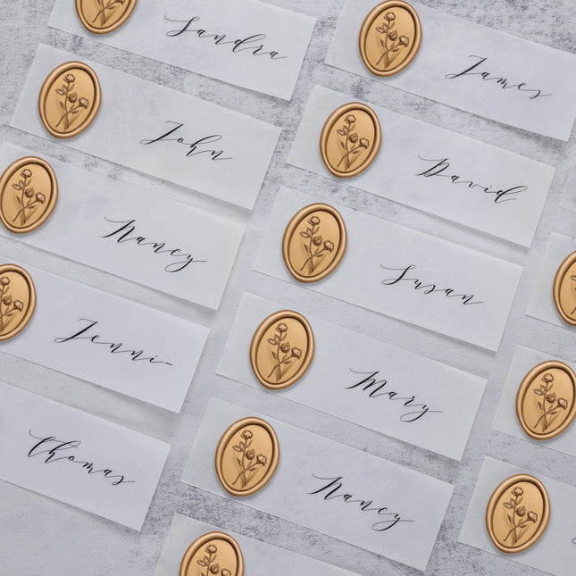 30mm Bronze Gold 3D Flower Wax Seal Stickers - 50pcs Oval Edge
