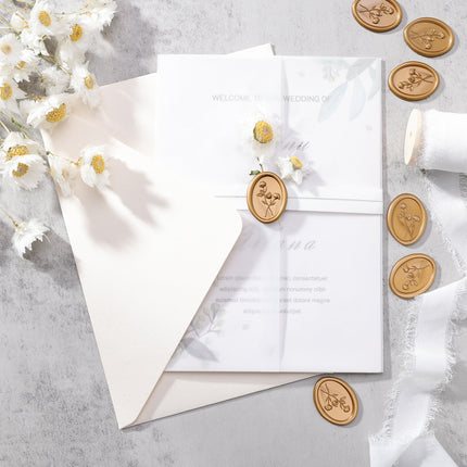 30mm Bronze Gold 3D Flower Wax Seal Stickers - 50pcs Oval Edge