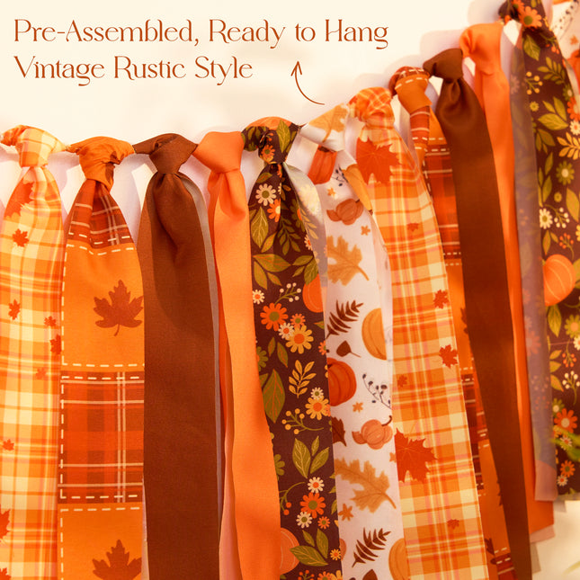 Fall Tassel Garland Vintage Plaid Pumpkin Harvest Decor 6.5 Ft Banner
