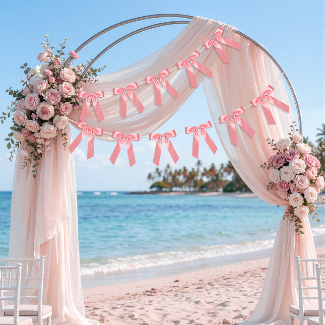 FLAIR GIFTS 2 Strings Dusty Rose Bow Garland Banner, 6.5ft Pearl Chain Pre-Strung Ribbon for Chic Bridal Shower, Muted Rose Wedding Decor, Sophisticated Birthday, Anniversary & Victorian Tea Party