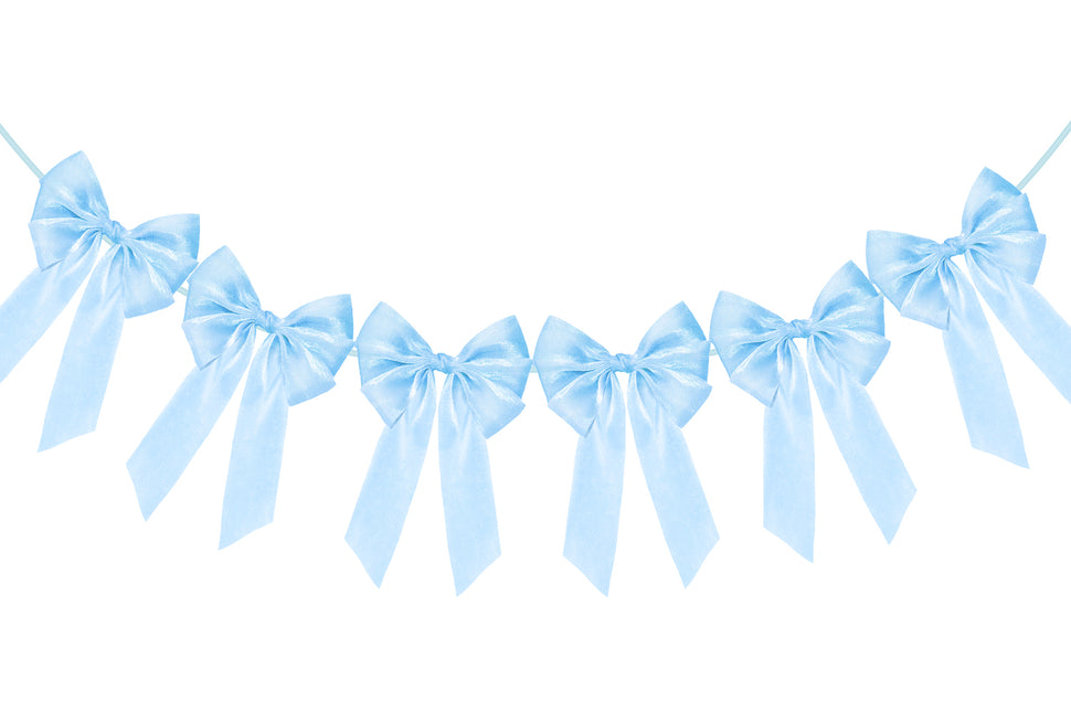 FLAIR GIFTS 1-String 6.5ft Blue Bows Garland Banner, 6 Pcs Pre-Strung Bows Party Decorations for Baby Shower, Birthday, Bridal Shower, Bachelorette Party, Tea Party Supplies