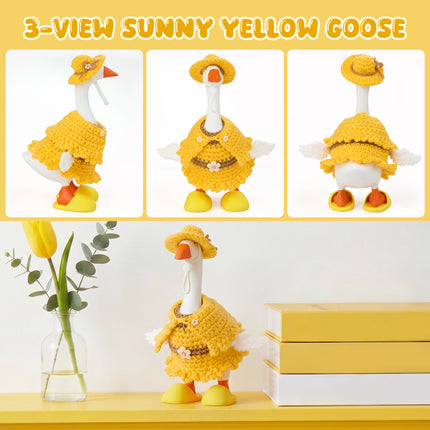 7 Inch Desk Goose Outfits 4 PCs, Handmade Crochet Hat Cape Dress & Yellow Plastic Slippers for Desktop Goose Statue Clothes Accessories Decor Gift