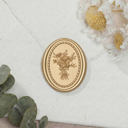 31mm Matte Gold Vintage Frame Bouquet Wax Seal Stickers - 50pcs Round Edge