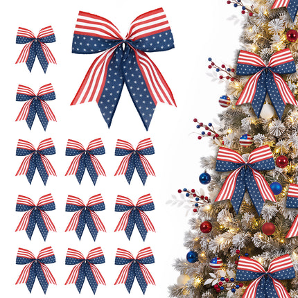 4th of July Decoration, 12 Pcs Patriotic Burlap Bows 6x6 Inch, Memorial Day Decorations Bows with Burlap Strip, Fourth of July Garland for Independence Day, Firepalce Wreath 250th Anniversary Decor