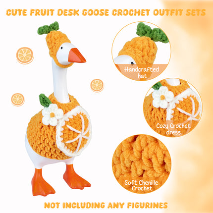 7 Inch Desk Goose Outfits Orange, Handmade Knit Costume 2 PCs with Hat & Dress for Desktop Goose Statue Clothes Accessories Decor Gift