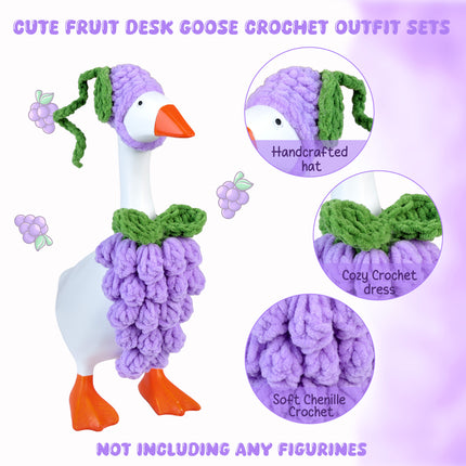 7 Inch Desk Goose Outfits Grape, Handmade Knit Costume 2 PCs with Hat & Dress for Desktop Goose Statue Clothes Accessories Decor Gift