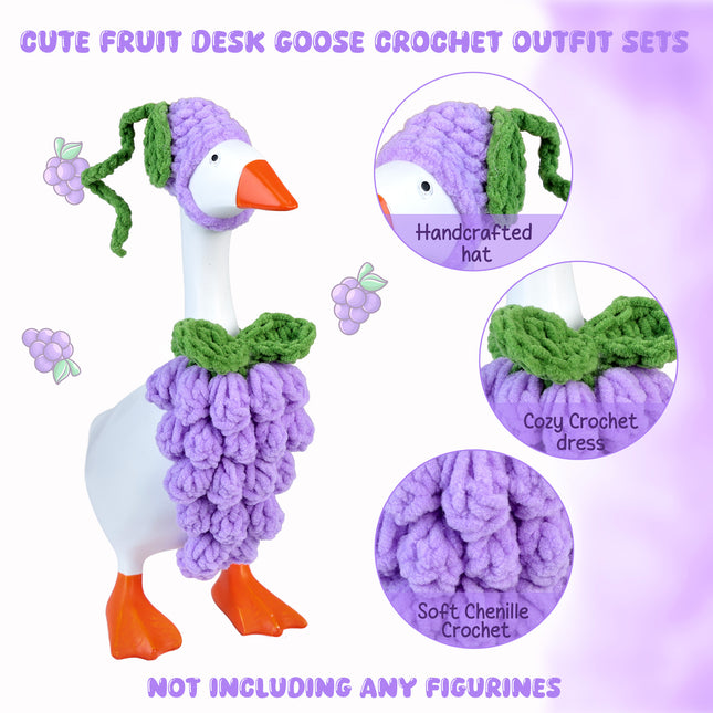 7 Inch Desk Goose Outfits Grape, Handmade Knit Costume 2 PCs with Hat & Dress for Desktop Goose Statue Clothes Accessories Decor Gift