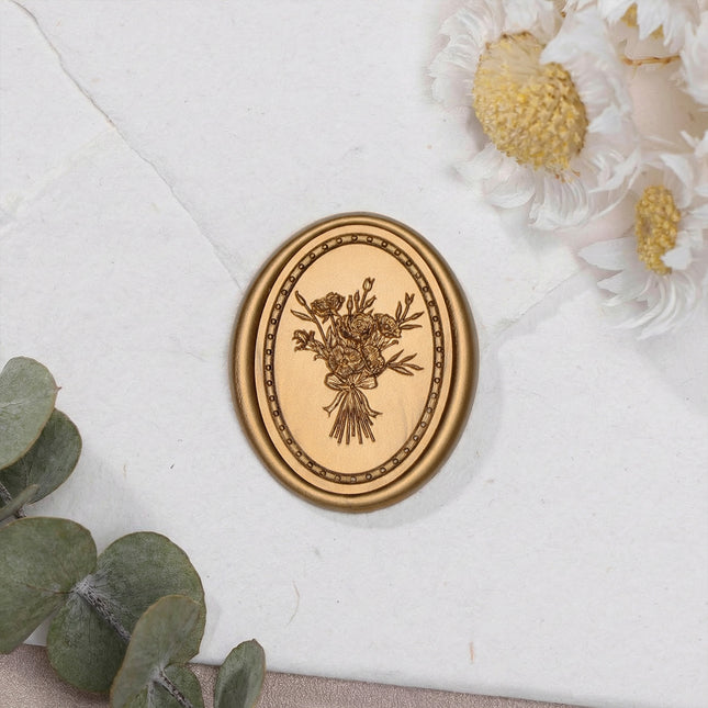 31mm Bronze Gold Vintage Frame Bouquet Wax Seal Stickers - 50pcs Round Edge