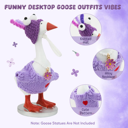 FLAIR GIFTS 4 Sets 7 Inch Desk Goose Sweater Outfits, Funny Knit Sweater with Knit Hat & Necklace, Hanger Stand Included for Desktop Goose Statue Clothes Accessories Decor