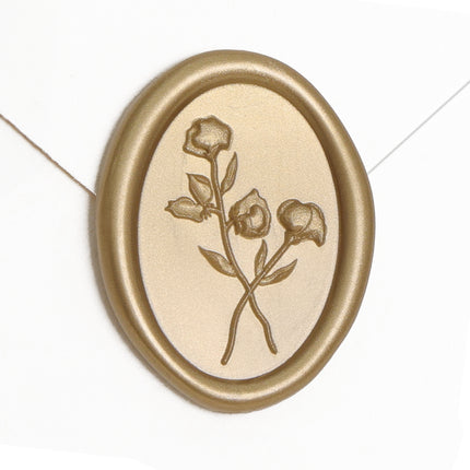 30mm Matte Gold 3D Flower Wax Seal Stickers - 50pcs Oval Edge