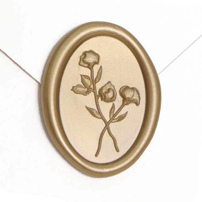 30mm Matte Gold 3D Flower Wax Seal Stickers - 50pcs Oval Edge