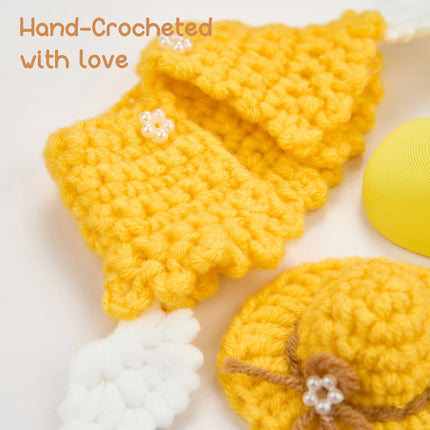 7 Inch Desk Goose Outfits 4 PCs, Handmade Crochet Hat Cape Dress & Yellow Plastic Slippers for Desktop Goose Statue Clothes Accessories Decor Gift