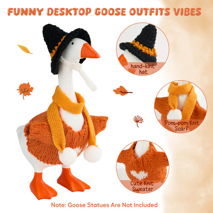 FLAIR GIFTS 4 Sets 7 Inch Desk Goose Fall Outfits, Knit Sweater Hat Scarf & Accessories with Hanger Stand for Desktop Goose Statue Autumn Clothes Decor Gift