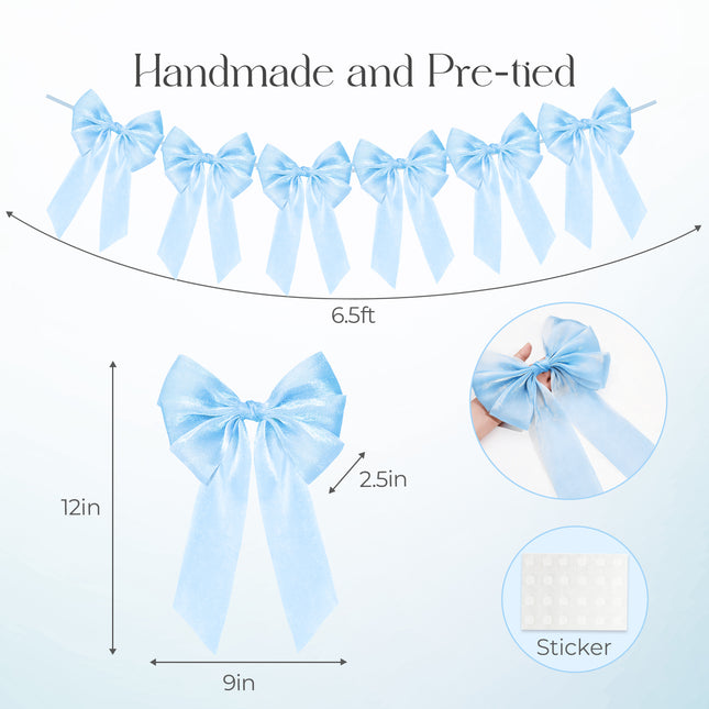 FLAIR GIFTS 1-String 6.5ft Blue Bows Garland Banner, 6 Pcs Pre-Strung Bows Party Decorations for Baby Shower, Birthday, Bridal Shower, Bachelorette Party, Tea Party Supplies