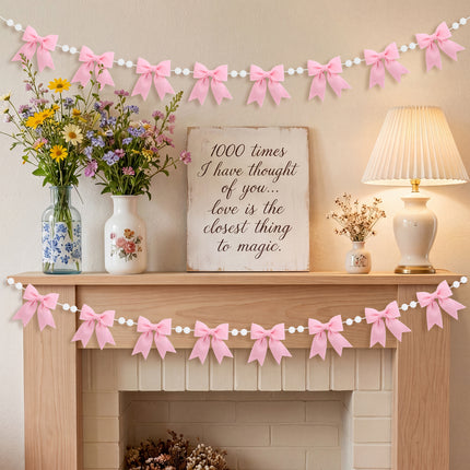 Flair Gifts 2-Pack 8ft Pink Bow Felt Garland, Coquette Room Decor, Pre-Strung Soft Banner for Baby Shower, Girls Birthday Party, Nursery Wall Decoration, Shabby Chic Wedding & Bridal Shower Bunting
