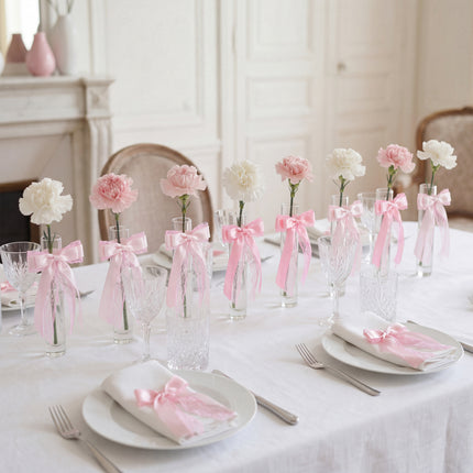 FLAIR GIFTS 45Pcs Pink Lace Bow Wall Decor, 4 Styles Satin Bows Garland, DIY Bow Photo Backdrop, Pink Bows Party Decor for Women Girls Birthday Baby Shower Bachelorette Wedding Room Bedroom Decor