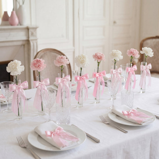 FLAIR GIFTS 45Pcs Pink Lace Bow Wall Decor, 4 Styles Satin Bows Garland, DIY Bow Photo Backdrop, Pink Bows Party Decor for Women Girls Birthday Baby Shower Bachelorette Wedding Room Bedroom Decor