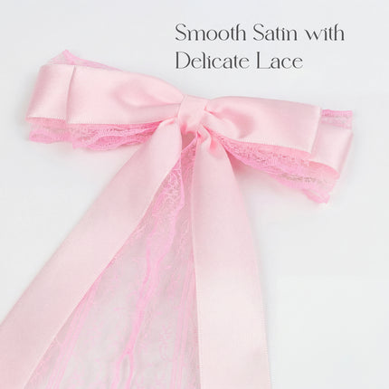 FLAIR GIFTS 45Pcs Pink Lace Bow Wall Decor, 4 Styles Satin Bows Garland, DIY Bow Photo Backdrop, Pink Bows Party Decor for Women Girls Birthday Baby Shower Bachelorette Wedding Room Bedroom Decor