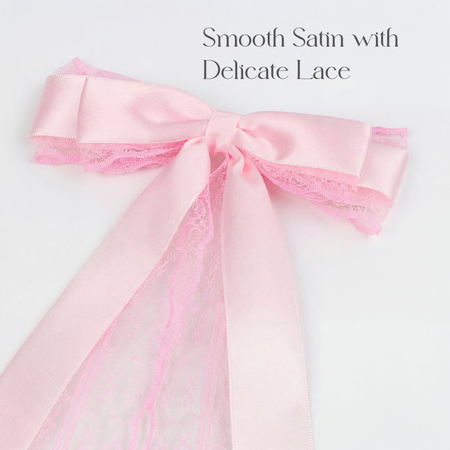 FLAIR GIFTS 45Pcs Pink Lace Bow Wall Decor, 4 Styles Satin Bows Garland, DIY Bow Photo Backdrop, Pink Bows Party Decor for Women Girls Birthday Baby Shower Bachelorette Wedding Room Bedroom Decor