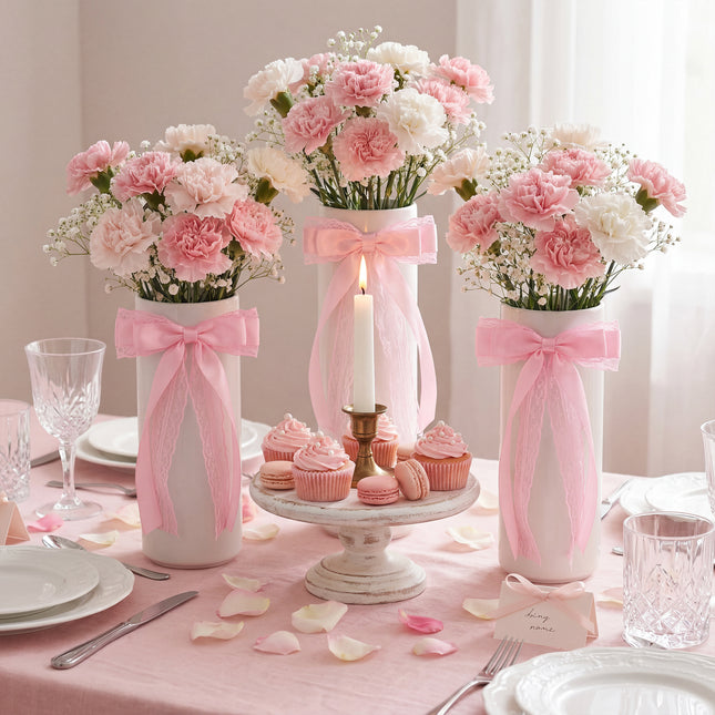 FLAIR GIFTS 45Pcs Pink Lace Bow Wall Decor, 4 Styles Satin Bows Garland, DIY Bow Photo Backdrop, Pink Bows Party Decor for Women Girls Birthday Baby Shower Bachelorette Wedding Room Bedroom Decor