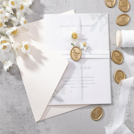 30mm Matte Gold 3D Flower Wax Seal Stickers - 50pcs Oval Edge