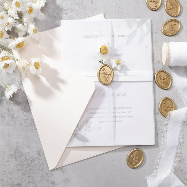 30mm Matte Gold 3D Flower Wax Seal Stickers - 50pcs Oval Edge
