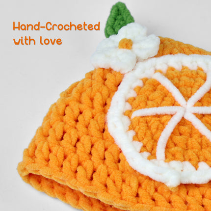 7 Inch Desk Goose Outfits Orange, Handmade Knit Costume 2 PCs with Hat & Dress for Desktop Goose Statue Clothes Accessories Decor Gift