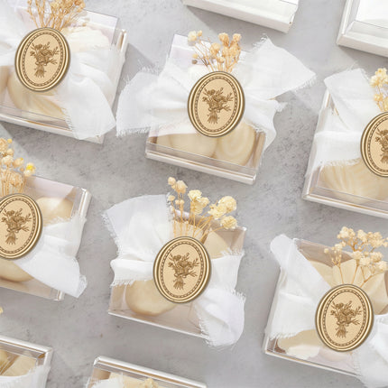 31mm Matte Gold Vintage Frame Bouquet Wax Seal Stickers - 50pcs Round Edge