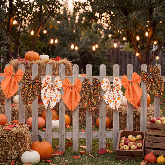 Fall Bow Garland Vintage Pumpkin Maple Leaf Harvest Decor 8 Ft Banner