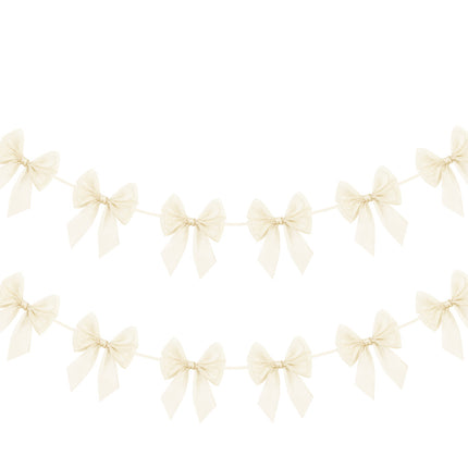 FLAIR GIFTS 2-String 6.5ft Ivory White Bows Garland Banner, 16 Pcs Pre-Strung Bows Party Decorations for Bridal Shower, Birthday, Bachelorette Party, Baby Shower, Tea Party Supplies