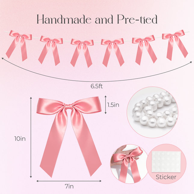 FLAIR GIFTS 2 Strings Dusty Rose Bow Garland Banner, 6.5ft Pearl Chain Pre-Strung Ribbon for Chic Bridal Shower, Muted Rose Wedding Decor, Sophisticated Birthday, Anniversary & Victorian Tea Party