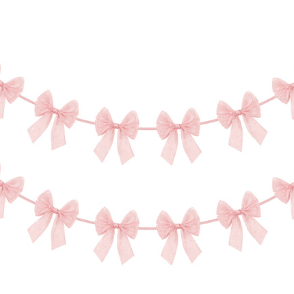 FLAIR GIFTS 2-String 6.5ft Pink Bows Garland Banner, Pre-Strung Bow with Sparkly Rhinestone Decor for Coquette Birthday, Bachelorette Party, Girly Pink Party Supplies, Baby Shower, Bridal Shower