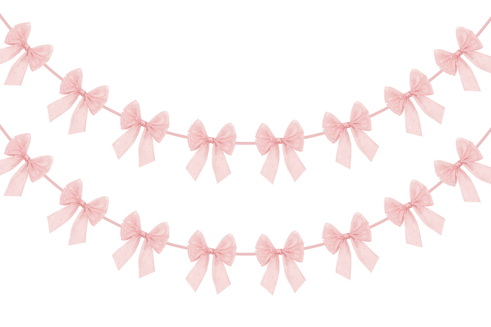 FLAIR GIFTS 2-String 6.5ft Pink Bows Garland Banner, Pre-Strung Bow with Sparkly Rhinestone Decor for Coquette Birthday, Bachelorette Party, Girly Pink Party Supplies, Baby Shower, Bridal Shower
