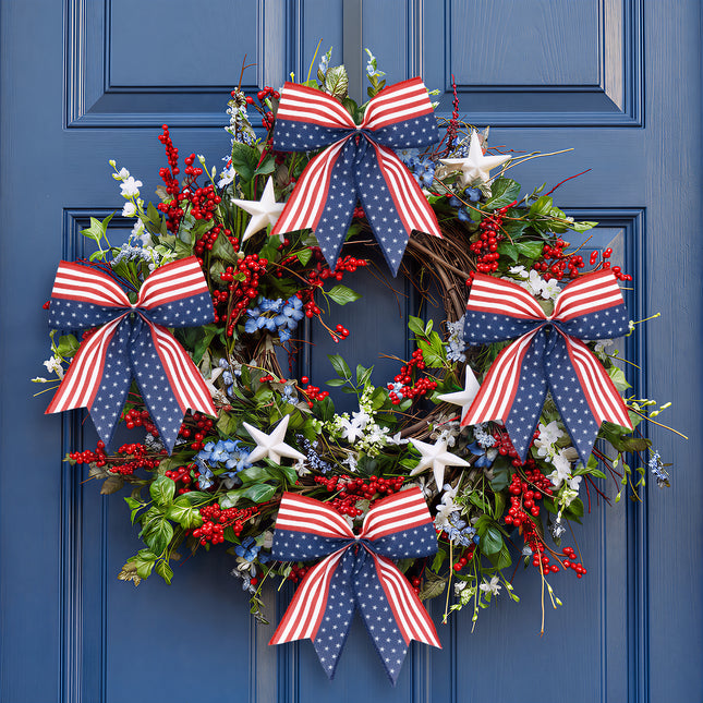 4th of July Decoration, 12 Pcs Patriotic Burlap Bows 6x6 Inch, Memorial Day Decorations Bows with Burlap Strip, Fourth of July Garland for Independence Day, Firepalce Wreath 250th Anniversary Decor
