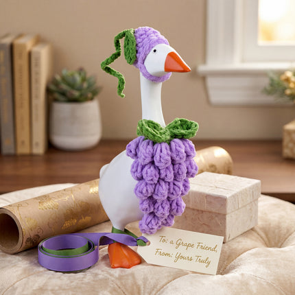 7 Inch Desk Goose Outfits Grape, Handmade Knit Costume 2 PCs with Hat & Dress for Desktop Goose Statue Clothes Accessories Decor Gift