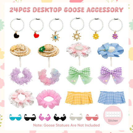 24 PCs 7 Inch Desktop Goose Outfits, Mix & Match Goose Outfits with Hat Wig Bow Dress Necklace Glasses for Desktop Goose Statue Indoor Decor Home Decor Gift