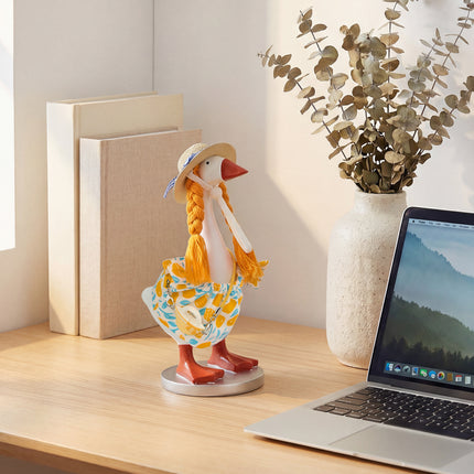 FLAIR GIFTS 4 Sets 7 Inch Desk Goose Outfits, Cute Dress with Braided Wig Hat, Mini Handbag & Hanger Stand for Desktop Goose Statue Clothes Accessories Decor