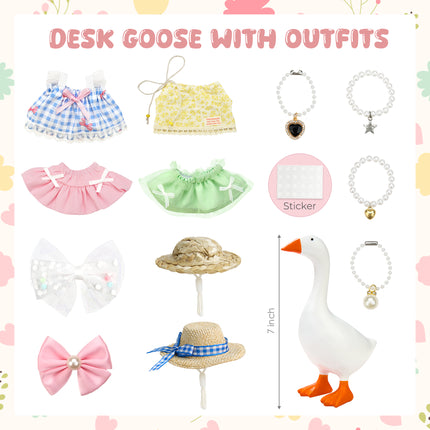 4 Sets of Magnetic Desk Goose Statue with Outfits, DIY Resin 7 Inch Goose Figurine, Funny Key Holder Desktop Decor for Home Office Gift