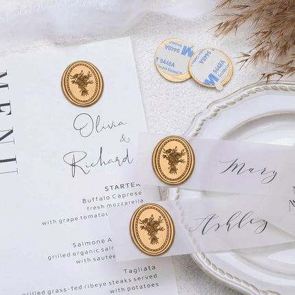 31mm Bronze Gold Vintage Frame Bouquet Wax Seal Stickers - 50pcs Round Edge